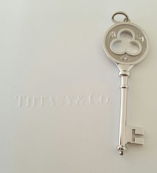 Tiffany & Co. 18ct White Gold and Diamond Large 2 inch Clover Key Pendant