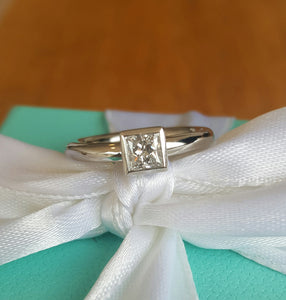 Tiffany & Co. 0.38 E/VVS2 Princess Cut Bezel Set Platinum Engagement Ring