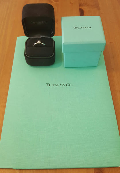 Tiffany & Co. 0.38 E/VVS2 Princess Cut Bezel Set Platinum Engagement Ring
