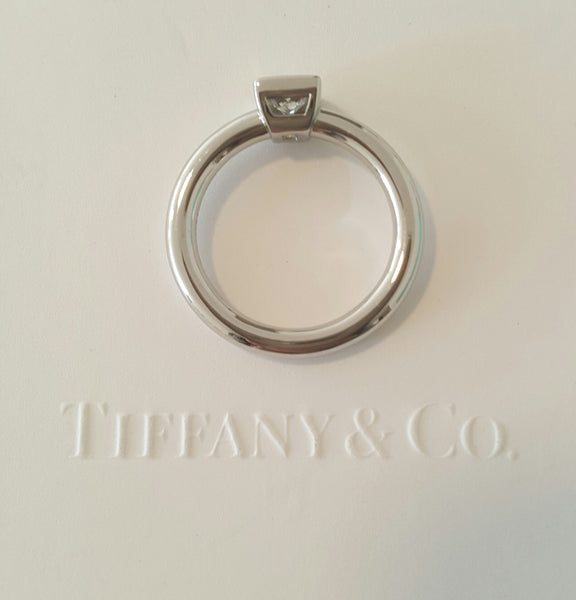 Tiffany & Co. 0.38 E/VVS2 Princess Cut Bezel Set Platinum Engagement Ring