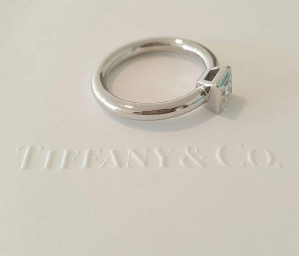 Tiffany & Co. 0.38 E/VVS2 Princess Cut Bezel Set Platinum Engagement Ring