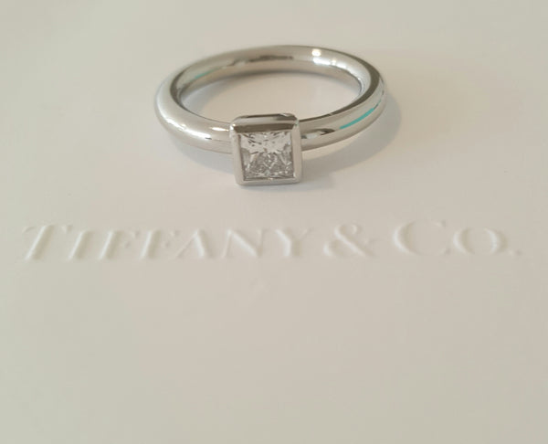 Tiffany & Co. 0.38 E/VVS2 Princess Cut Bezel Set Platinum Engagement Ring