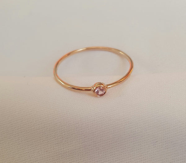 Tiny Sapphire (Pink/Lilac) Bezel Set 18ct Rose Gold 'CTJ' Promise Dress Ring Size 5.5