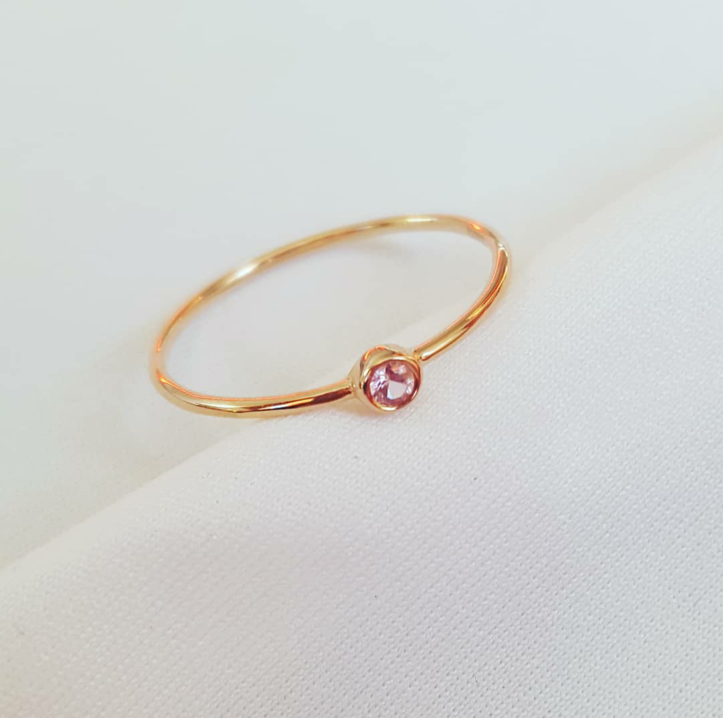 Tiny Sapphire (Pink/Lilac) Bezel Set 18ct Rose Gold 'CTJ' Promise Dress Ring Size 5.5