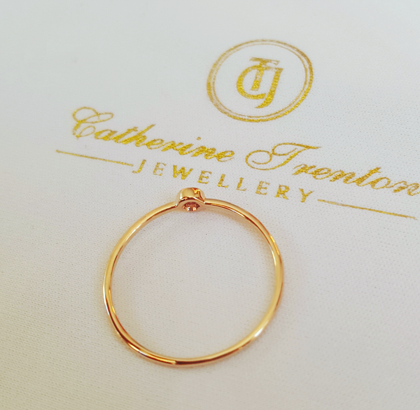 Tiny Sapphire (Pink/Lilac) Bezel Set 18ct Rose Gold 'CTJ' Promise Dress Ring Size 5.5