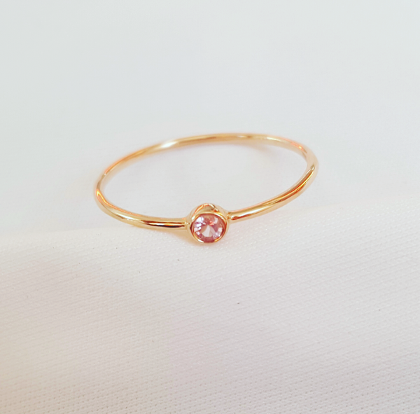 Tiny Sapphire (Pink/Lilac) Bezel Set 18ct Rose Gold 'CTJ' Promise Dress Ring Size 5.5