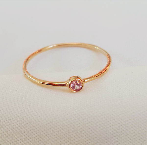 Tiny Sapphire (Pink/Lilac) Bezel Set 18ct Rose Gold 'CTJ' Promise Dress Ring Size 5.5