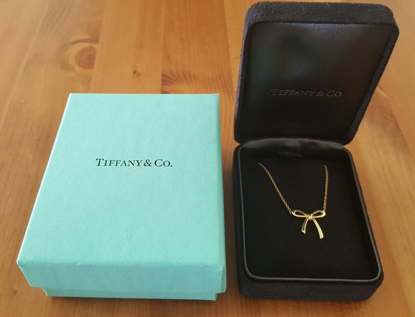 Tiffany & Co. 18ct Yellow Gold Bow Pendant Necklace 16inch Chain RRP $1600