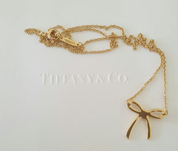 Tiffany & Co. 18ct Yellow Gold Bow Pendant Necklace 16inch Chain RRP $1600
