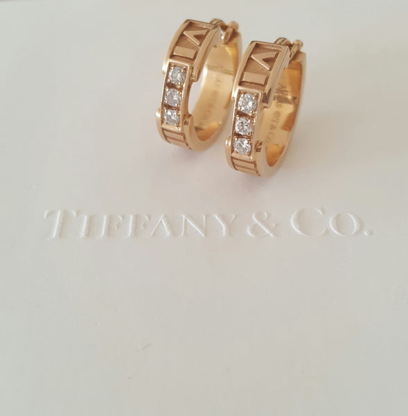 Tiffany & Co. 18ct Rose Gold and Diamond Atlas Earrings RRP $4200