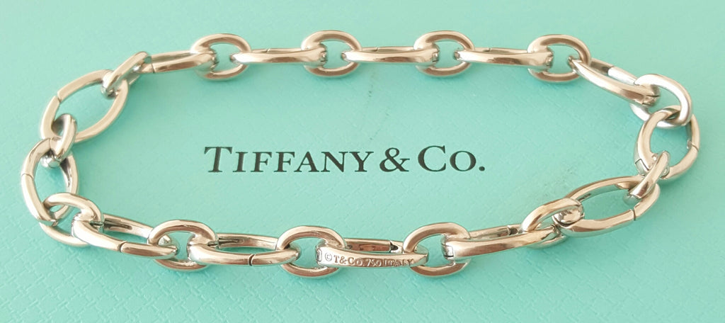 Tiffany Solid 18ct White Gold Link Clasp Charm Bracelet