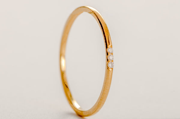 Solid 18ct Yellow Gold and 3 Diamond Minimalist Wedding Anniversary Engagement Dress Band Ring Size 5.5 by CTJ