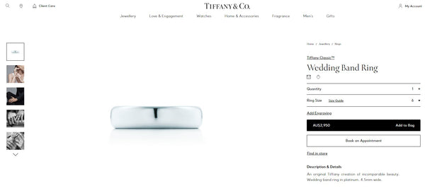 Tiffany & Co. 4.5mm Platinum PT950 Band Ring 8.09gms RRP $2950