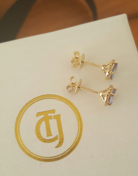 0.80tcw Tanzanite & 0.10tcw Diamond Stud 'Embrace' Earrings in 18k Yellow Gold by CTJ