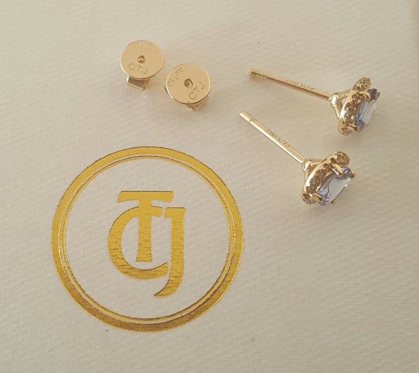 0.80tcw Tanzanite & 0.10tcw Diamond Stud 'Embrace' Earrings in 18k Yellow Gold by CTJ