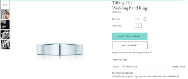 Tiffany & Co. Mens Platinum Wedding Band Ring 4mm Wide Size 7.5 RRP $2400 7.26gm