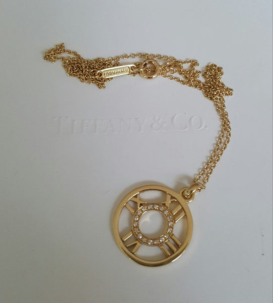 Tiffany & Co. Yellow 18ct Gold & Diamond Atlas Round Pendant/Necklace 16" Chain