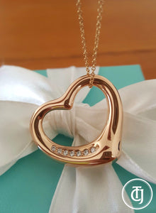 Vintage Tiffany & Co. Diamond Heart Pendant in 18ct Rose Gold. This Pre-Loved Necklace is Cheaper than Retail. Save Significantly. 