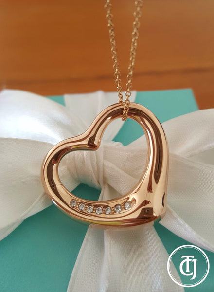 Vintage Tiffany & Co. Diamond Heart Pendant in 18ct Rose Gold. This Pre-Loved Necklace is Cheaper than Retail. Save Significantly. 