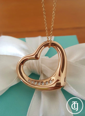Vintage Tiffany & Co. Diamond Heart Pendant in 18ct Rose Gold. This Pre-Loved Necklace is Cheaper than Retail. Save Significantly. 