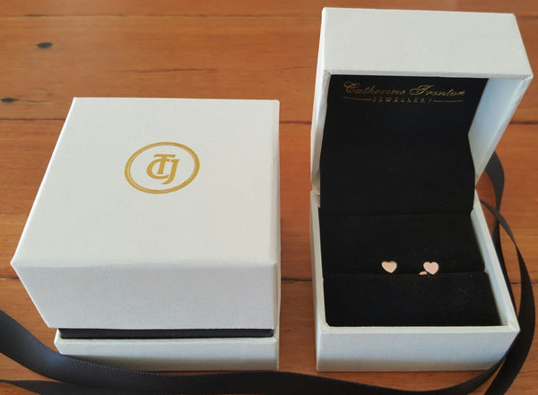 18ct 18k Solid Rose Gold 'Forever' Heart Stud Earrings - Original Design by CTJ