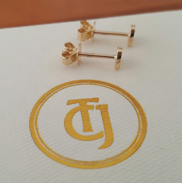 18ct 18k Solid Yellow Gold Heart 'Forever' Stud Earrings - Original Design CTJ