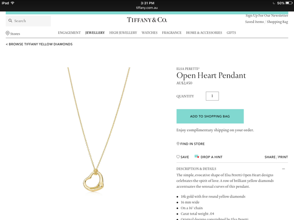 Tiffany & Co. Yellow Diamond & 18k Yellow Gold 'Small' Heart Pendant/Necklace