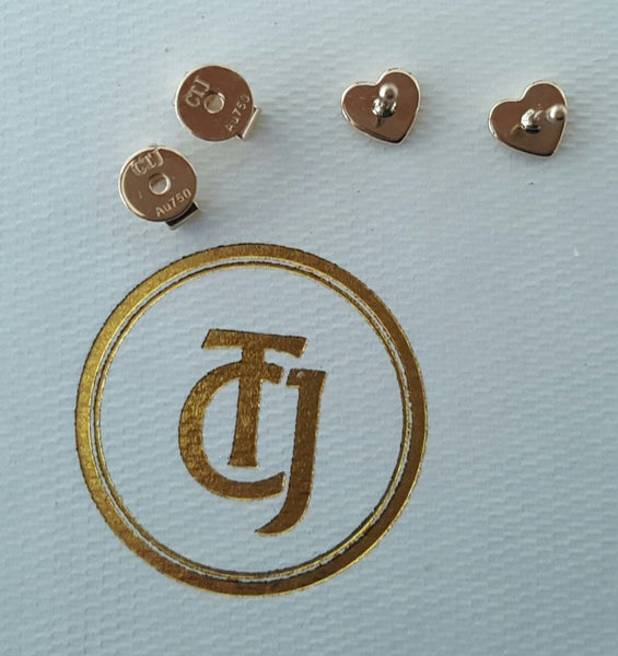 18ct 18k Solid Yellow Gold Heart 'Forever' Stud Earrings - Original Design CTJ