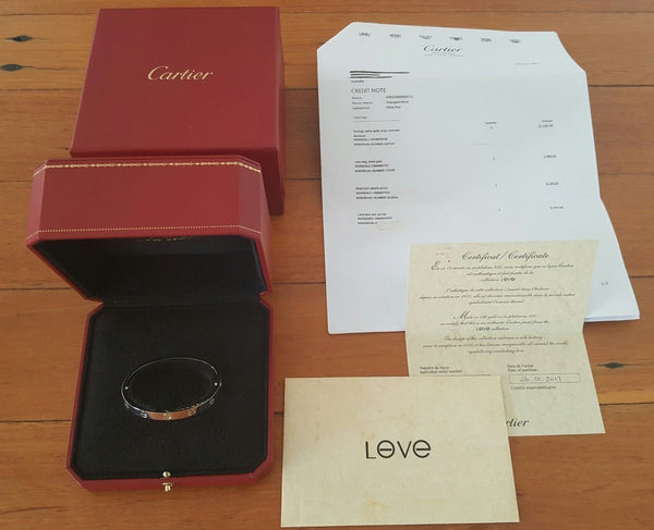 Cartier LOVE Bracelet Solid 18k White Gold Size REF 16B6035417 Box Cert Receipt