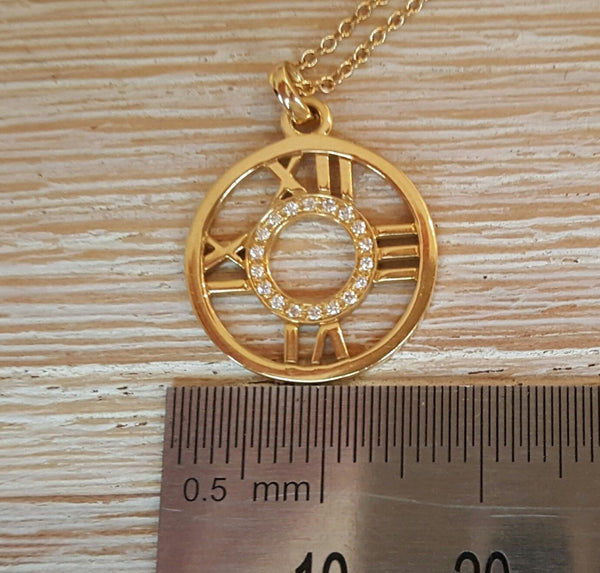Tiffany & Co. Yellow 18ct Gold & Diamond Atlas Round Pendant/Necklace 16" Chain