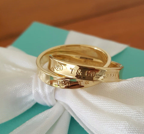 Tiffany & Co. 18ct Yellow Gold 1837 Interlocking Ring Size 5.75 with Receipt