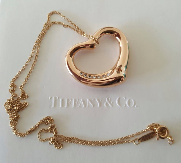 Vintage Tiffany & Co. Diamond Heart Pendant in 18ct Rose Gold. This Pre-Loved Necklace is Cheaper than Retail. Save Significantly. 