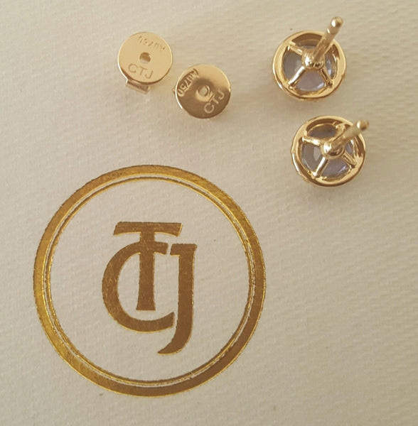 0.80tcw Tanzanite & 0.10tcw Diamond Stud 'Embrace' Earrings in 18k Yellow Gold by CTJ