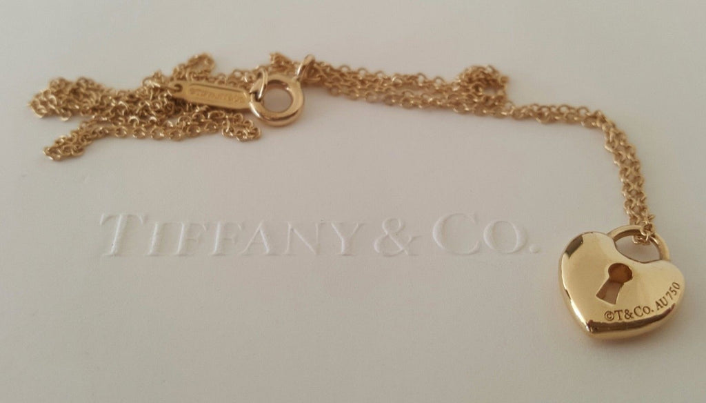 Tiffany 18ct Yellow Gold Mini Heart with Lock on 16