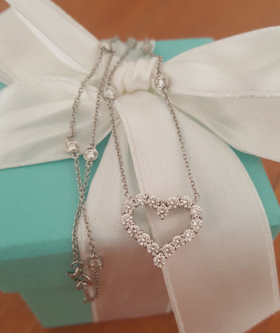 Vintage Tiffany & Co. Diamond Heart and DBTY Platinum Necklace.