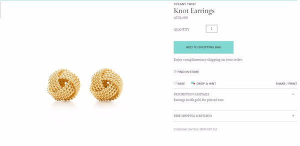 Tiffany & Co. 18ct Yellow Gold Knot Earrings with Gift Receipt and Packaging