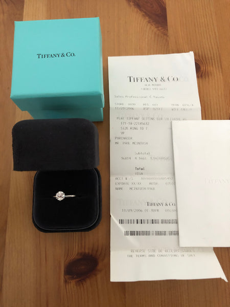 Tiffany & Co. 0.74ct I/VS2 Diamond Solitaire Engagement Ring PT950 Cert/Val/Rcpt