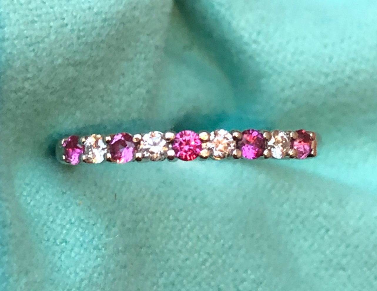 Tiffany & Co. 2.2mm Diamond and Pink Sapphire Embrace Ring Platinum Receipt/Boxes