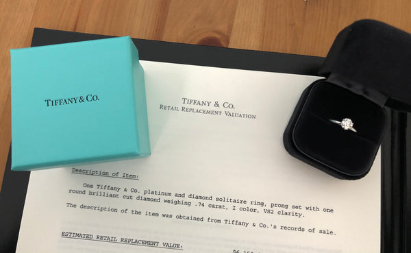Tiffany & Co. 0.74ct I/VS2 Diamond Solitaire Engagement Ring PT950 Cert/Val/Rcpt