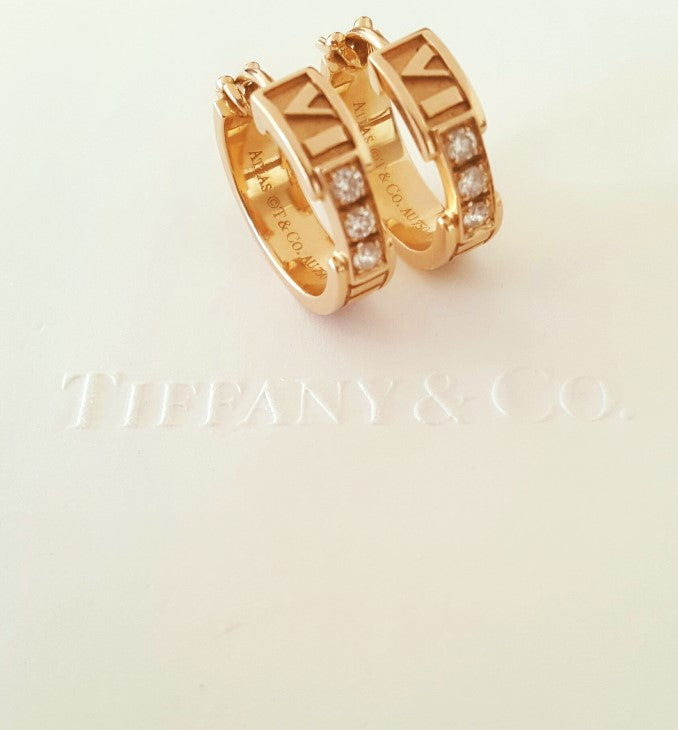 Tiffany & Co. 18ct Rose Gold and Diamond Atlas Earrings RRP $4200