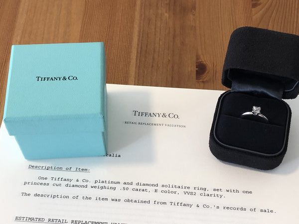 Tiffany & Co. 0.50ct E/VVS2 Diamond Princess Cut Solitaire Engagement Ring PT950