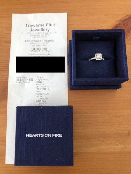 Hearts on Fire 0.91tcw Diamond Halo Dream Cut Engagement Ring $10255 Cert/Rcpt/Boxes