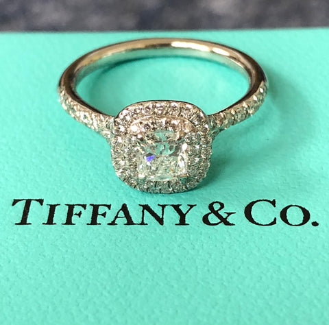 Tiffany & Co. 0.80tcw E/VVS2 Soleste Diamond Double Halo Engagement Ring Crt/Val