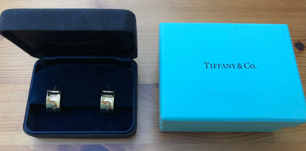 Tiffany & Co. Vintage 1837 Solid 18ct Yellow Gold Wide 9mm Hoop Earrings 13.5gms Boxes