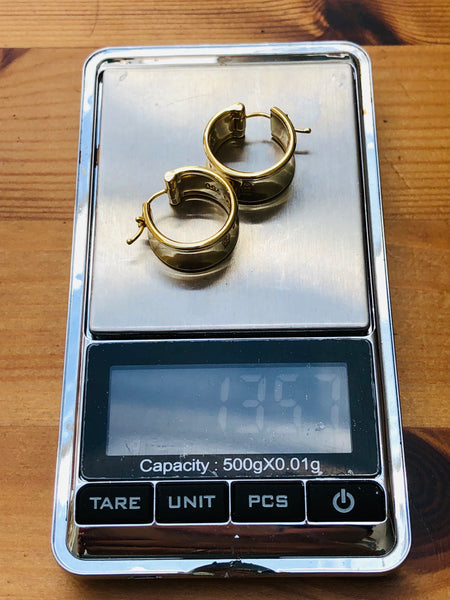 Tiffany & Co. Vintage 1837 Solid 18ct Yellow Gold Wide 9mm Hoop Earrings 13.5gms Boxes
