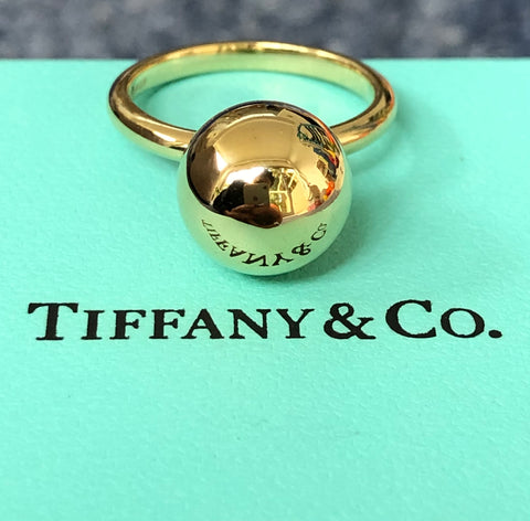 Tiffany & Co. Large 12mm Solid 18ct Yellow Gold Hardwear Ball Ring with Box 7.48gms