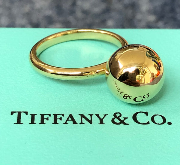 Tiffany & Co. Large 12mm Solid 18ct Yellow Gold Hardwear Ball Ring with Box 7.48gms