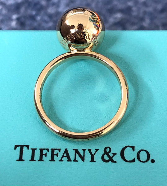 Tiffany & Co. Large 12mm Solid 18ct Yellow Gold Hardwear Ball Ring with Box 7.48gms