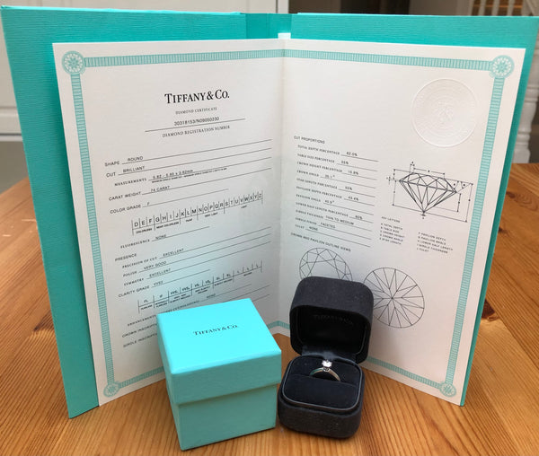 Tiffany & Co. 0.74ct F/VVS2 Diamond Solitaire Engagement Ring Cert/Val/Rcpt