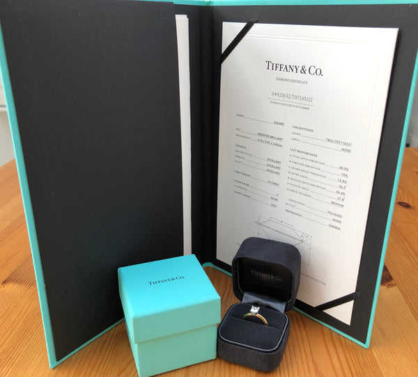 Tiffany & Co. 0.74ct F/VVS1 Princess Cut Diamond Solitaire Engagement Ring